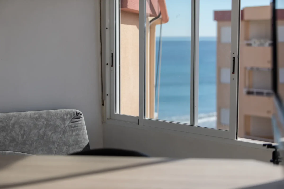 Functional Modern Studio Interior La Manga Tidy Room Clear Layout Light Colour Walls Cosy Bed Pool In Same Complex Near Sea